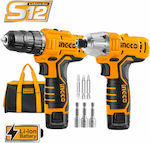 Ingco Set Drill Driver & Impact Screwdriver 12V with 2 1.5Ah Batteries and Case