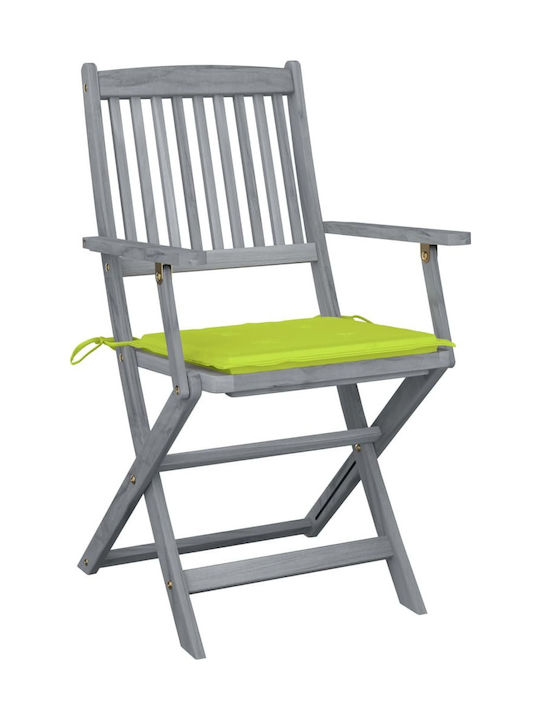 Καρέκλα Εξωτερικού Χώρου Ξύλινη με Μαξιλάρι Γκρι Πατίνα - Φωτεινό Πράσινο 4τμχ 54x57x91εκ.