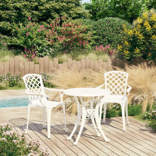 Garten- und Outdoor-Möbelsets für kleinen Raum Bistro 3Stücke Weiß mit Sonnenschirmhalter
