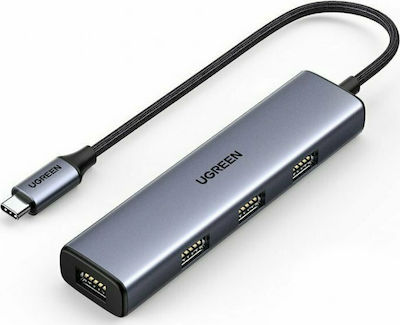 Ugreen CM473 USB 3.2 Hub 4 Porturi cu conexiune USB-A și Port de încărcare Gri