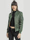 Women's Short Bomber Jacket for Winter Olive