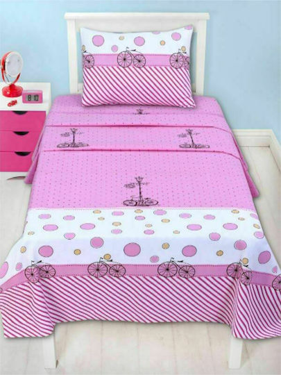 Bettwäsche-Set Einzel Baumwolle Fahrrad Pink 160x270cm