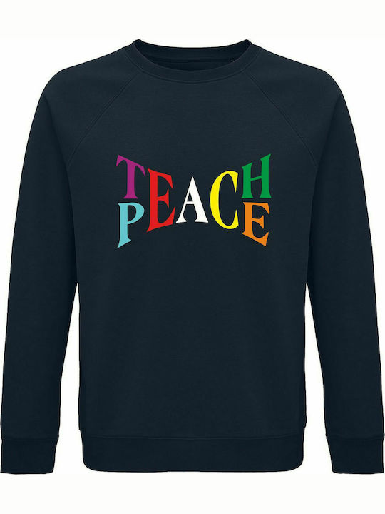 Unisex Sweatshirt, Organic "Teach Peace", French Navy