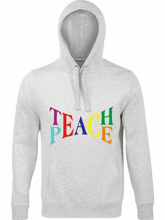 Unisex Hoodie, Organic "Teach Peace", Ash