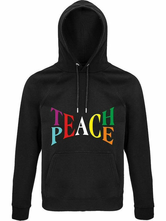 Unisex Hoodie, Organic "Teach Peace", Black