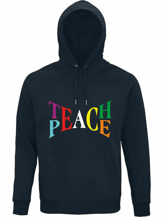 Unisex Hoodie, Organic "Teach Peace", French Navy