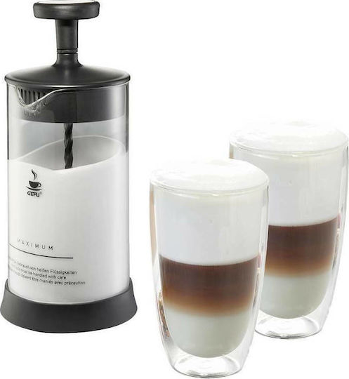 Gefu Γαλατιέρα Barista Χωρητικότητας 350ml Χειροκίνητη με 2 Ποτήρια Διάφανη