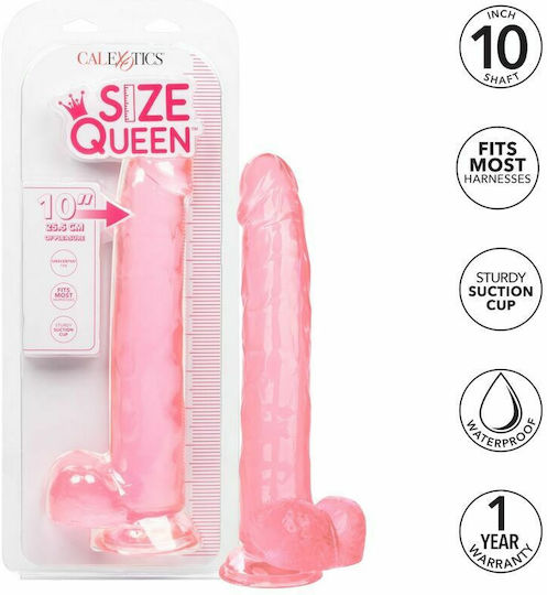 Calexotics Size Queen Dildo Glass Dildo with Balls and Suction Cup Pink 25cm