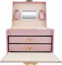 Beautylushh Jewellery Box Made of Faux Leather with Drawer & Mirror Pink 17.5x13.8x17.5cm