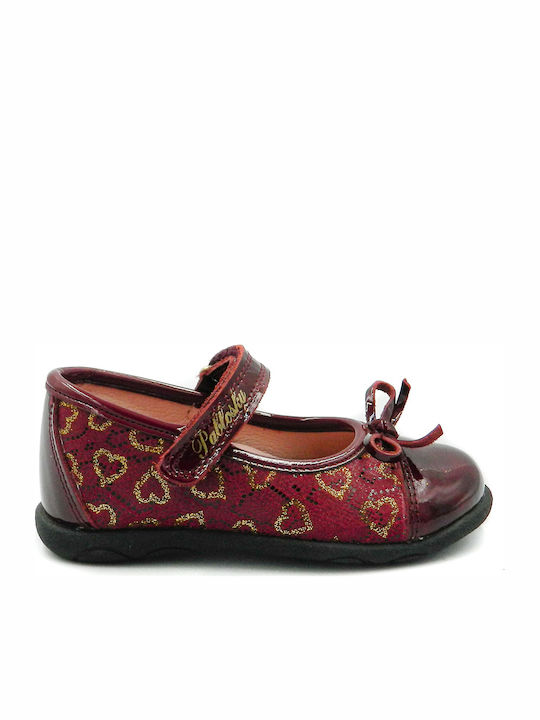 Kids Leather Ballerinas with Hoop & Loop Closure Burgundy