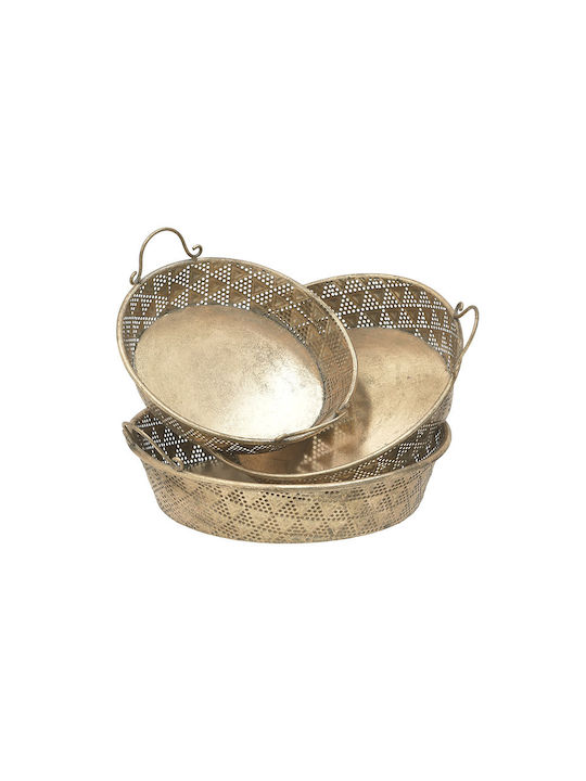 Inart Metallic Oval Decorative Tray Gold 3pcs