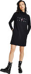 Tommy Hilfiger Midi All Day Φόρεμα Βαμβακερό Μαύρο