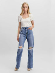 Vero Moda Hoch tailliert Damenjeanshose mit Rissen in Normaler Passform