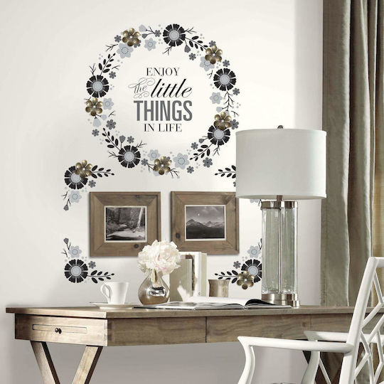 Autocolant Decorativ Perete Floral Wreath Quote Giant Decals 1buc 41x40buc RoomMates Decor