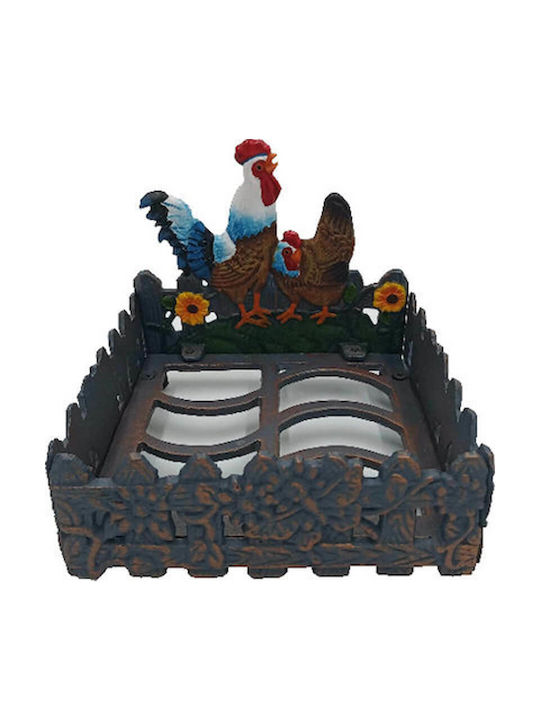 Metallic Napkin Holder Rooster Blue 18x18x14.5cm 153-5405