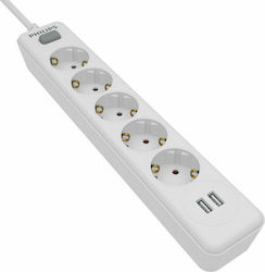 Philips 5-Outlet Power Strip with USB 1.5m White