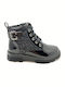 Touiti Kids Leather Military Boots with Lace Black