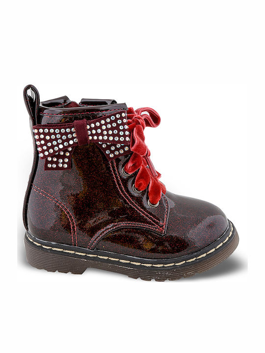 SmartKids Kids Patent Leather Boots with Zipper Burgundy