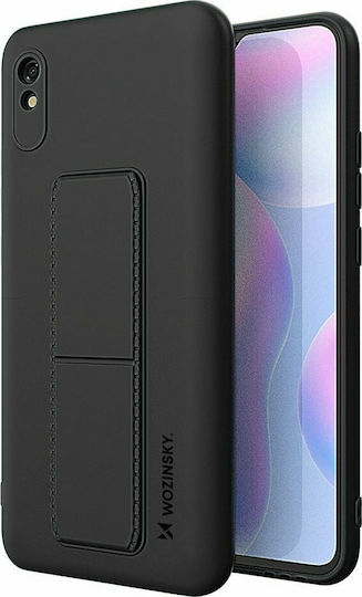 Wozinsky Kickstand Flexible Umschlag Rückseite Silikon Schwarz (Redmi 9A / 9AT)