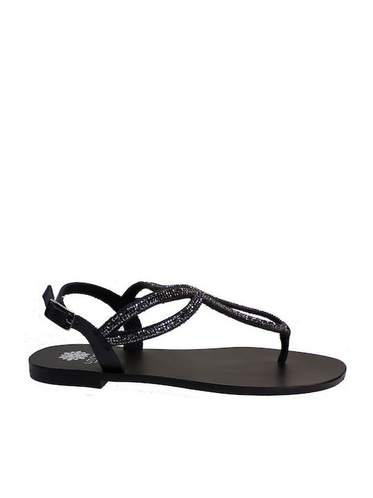 Utopia Sandals Leather Women's Sandals with Ankle Strap with Strass Black