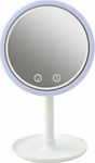 Lighted Tabletop Makeup Mirror with Fan Zoom x5 20x20cm White