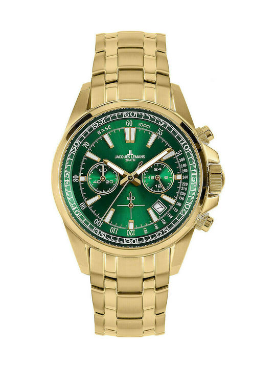 Jacques Lemans Liverpool Watch Chronograph Battery with Gold Metal Bracelet