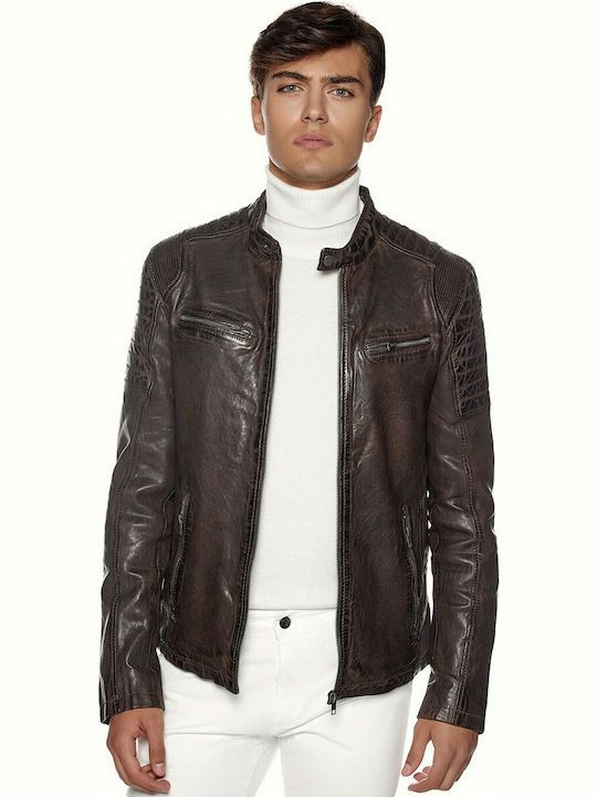 Lapel Brando Biker Leather Jacket Brown