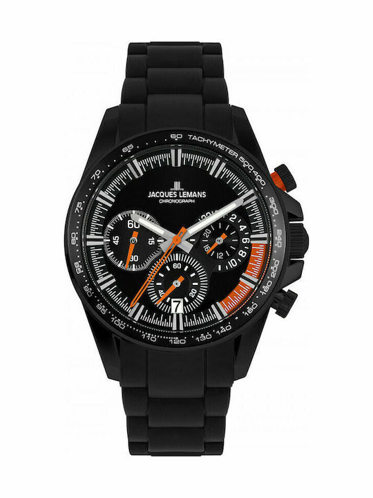 Jacques Lemans Liverpool Ανδρικό Ρολόι 40mm Χρονογράφος Μπαταρίας με Μαύρο Μεταλλικό Μπρασελέ