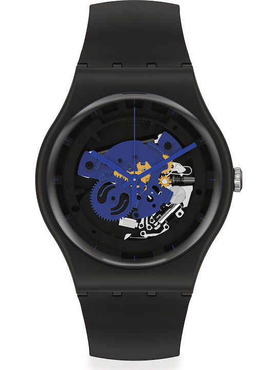 Swatch Time To Blue Big Ανδρικό Ρολόι 42mm Μπαταρίας με Μαύρο Καουτσούκ Λουράκι
