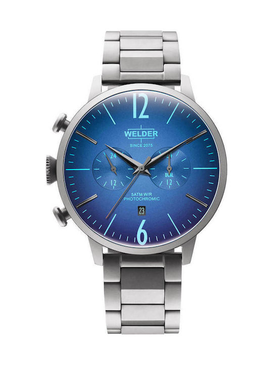 Welder Ceas Barbati 47mm Cronograf Baterie cu Brățară din Metal Argintie