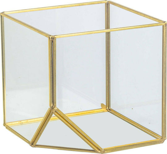 JK Home Decoration Glass Decorative Box Gold 13x13x13cm