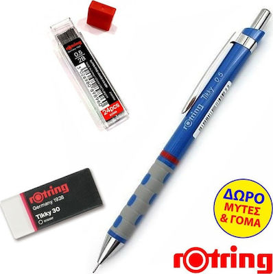 Rotring Tikky Mechanischer Bleistift zum Zeichnen 0.5mm mit Radiergummi 3Stück Blau