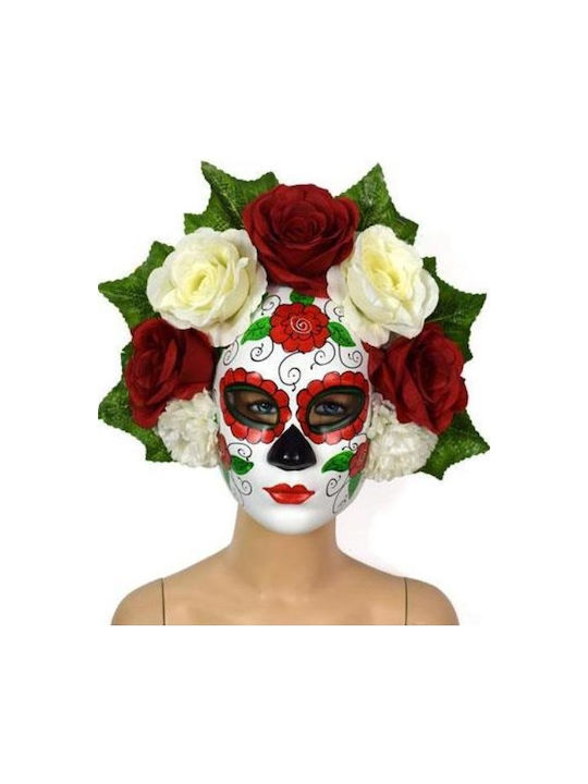 Karnevals- Maske Volles Gesicht Für den Tag der Toten mit bunten Blumen