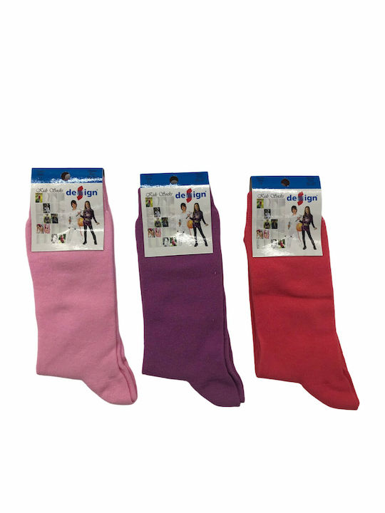 Design Socks Παιδικές Κάλτσες Μακριές Ροζ 3 Ζευγάρια