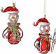 Hanging Snowman Ornament Glass Red 8cm Set 2pcs
