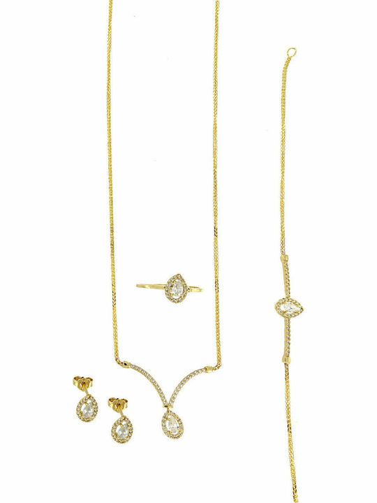 Mertzios.gr Set mit Halskette , Ohrringe & Ring aus Gold 14K mit Steinen