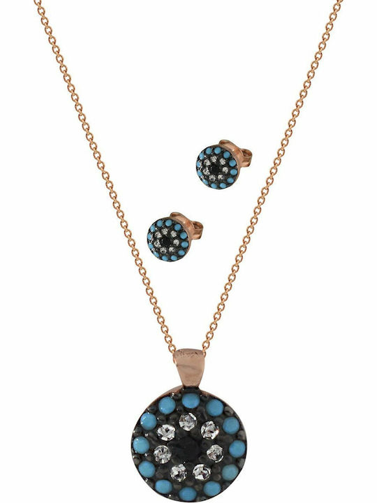 Mertzios.gr Set with Necklace & Earrings from Silver Gold Plated with Stones