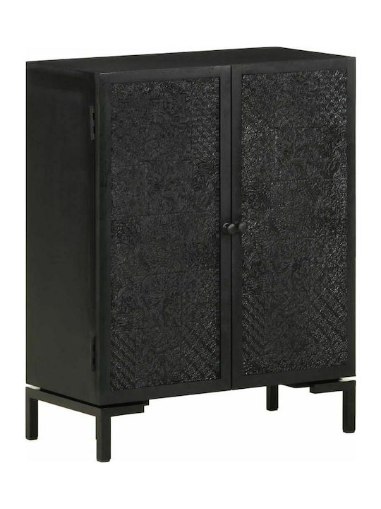 Sideboard made of Solid Wood Black Velvet-Black Metal 60x30x76cm