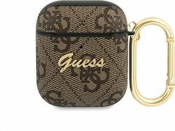 Guess 4G Script Metal Logo Synthetic Leather Case with Keychain Brown for Apple AirPods