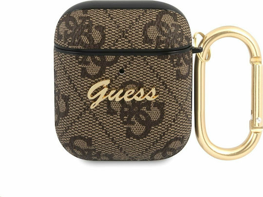 Guess Hülle Synthetisches Leder mit Haken in Braun Farbe für Apple AirPods 1 / AirPods 2