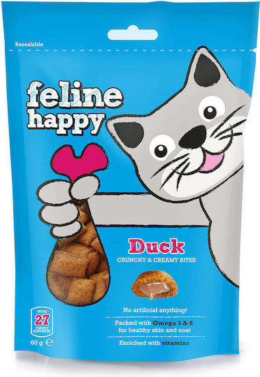 Mark & Chappell Feline Happy Λιχουδιές με Πάπια Πάπια για Ενήλικες Γάτες 60gr