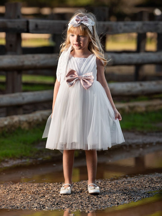 Vinte li Ecru Set de Haine de Botez cu Accesorii pentru păr & Rochie din Dantelă 2buc