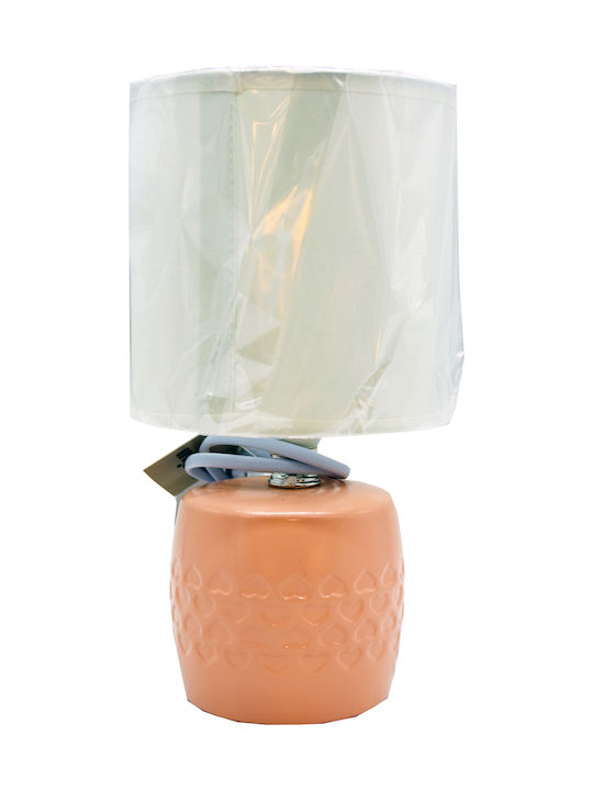 Inart Ceramic Table Lamp with White Shade and Pink Base