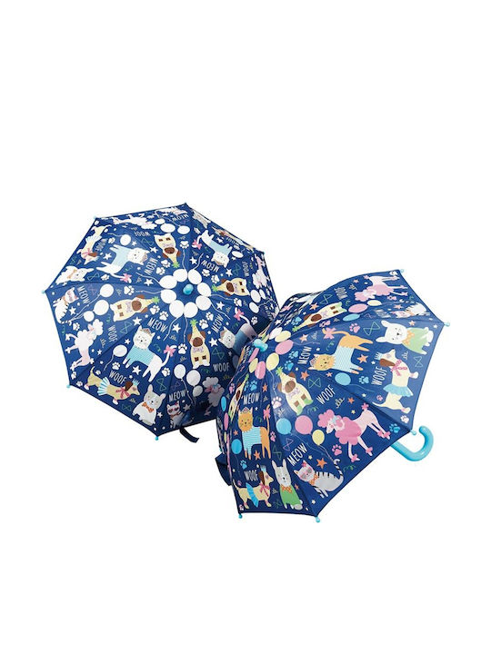 Floss & Rock Kids Curved Handle Umbrella Animals with Diameter 67cm Blue
