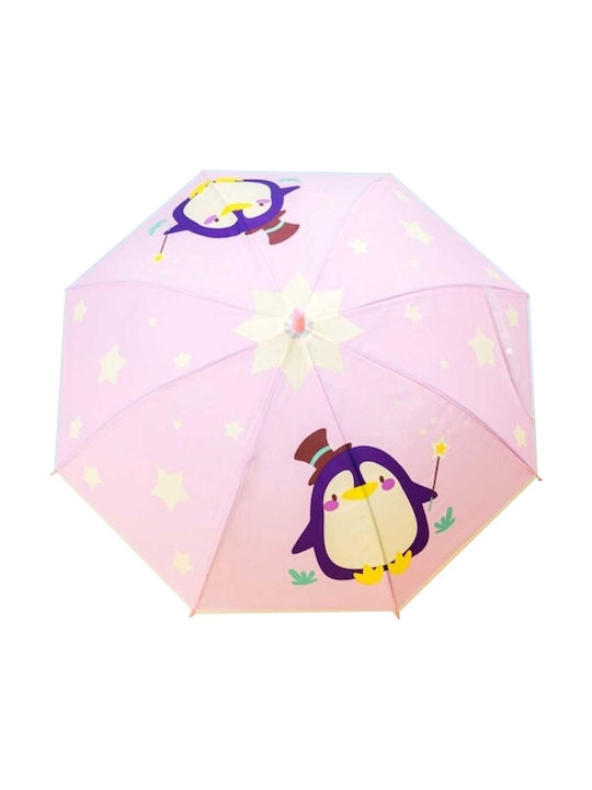 Spacecow Kids Curved Handle Umbrella Ομπρέλα Πιγκουίνος 82923 with Diameter 87cm Pink