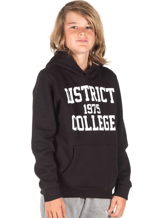 District75 Kids Fleece Sweatshirt with Hood and Pocket Black