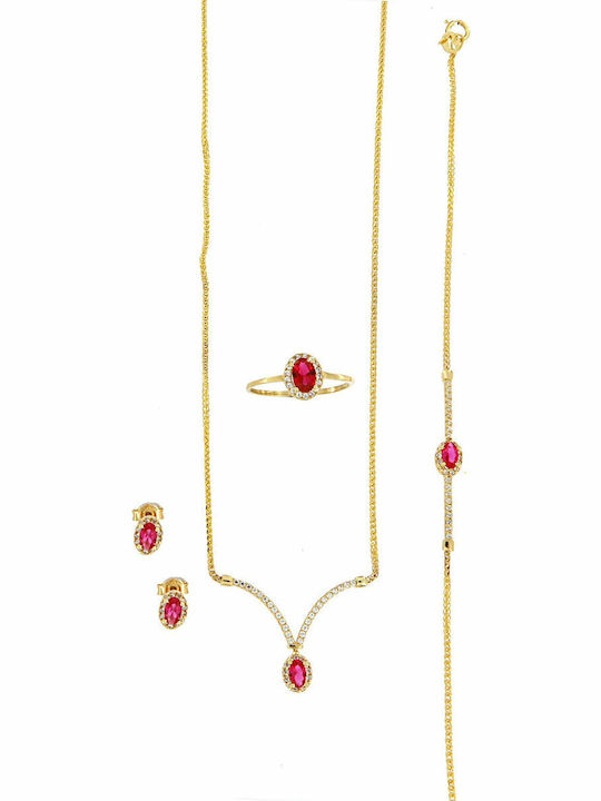 Mertzios.gr Set with Necklace , Earrings & Ring from Gold 14K with Stones