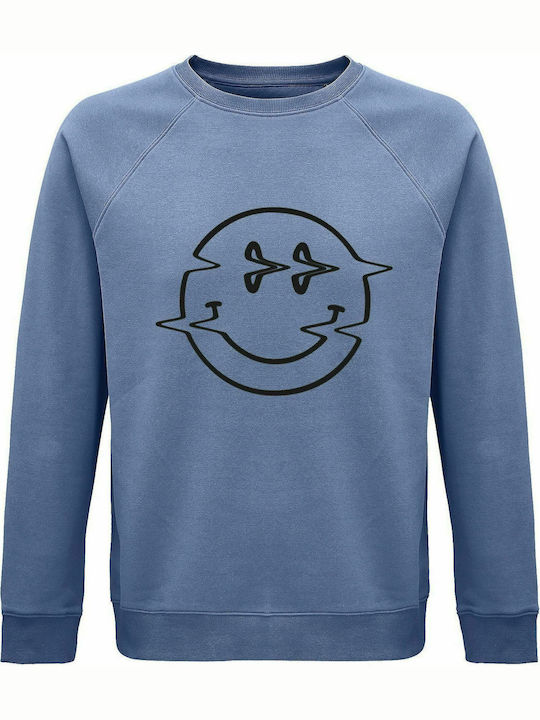 Hanorac unisex, organic "Emoticon Destroyed Smile", albastru