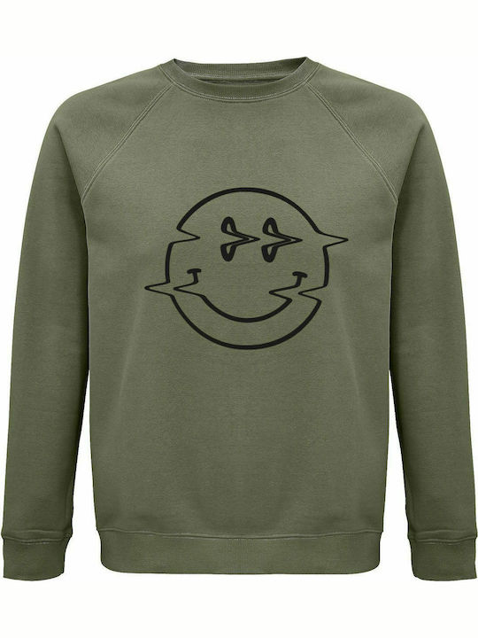 Sweatshirt Unisex, Organic "Emoticon Destroyed Smile", Khaki