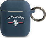 U.S. Polo Assn. Hülle Silikon mit Haken in Marineblau Farbe für Apple AirPods 1 / AirPods 2